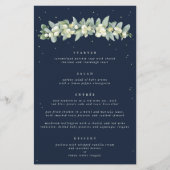 Navy Snowberry + Eucalyptus 4 gangen bruiloft Menu (Voorkant)