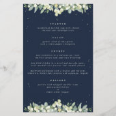 Navy Snowberry + Eucalyptus 4 gangen bruiloft Menu (Voorkant)