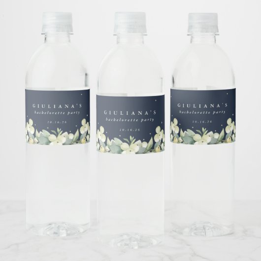 Navy Snowberry+Eucalyptus Bachelorette/Douche Waterfles Etiket (Flessen)