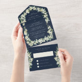 Navy Snowberry + Eucalyptus bruiloft alleen recept All In One Uitnodiging (Afscheurbaar)