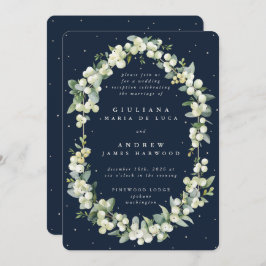 Navy Snowberry + Eucalyptus bruiloft alleen recept Kaart