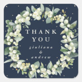 Navy Snowberry + Eucalyptus bruiloft dank u Vierkante Sticker (Voorkant)