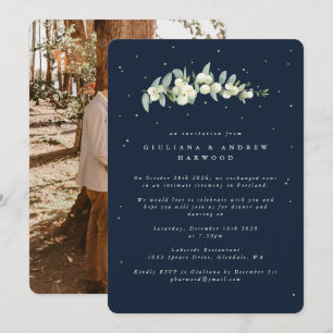 Navy Snowberry + Eucalyptus Bruiloft Receptie Foto Kaart