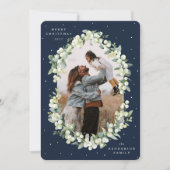 Navy Snowberry+Eucalyptus Christmas Photo Feestdagenkaart (Voorkant)