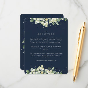Navy Snowberry + Eucalyptus Edged bruiloft recepti Informatiekaartje