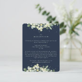 Navy Snowberry + Eucalyptus Edged bruiloft recepti Informatiekaartje (Staand voorkant)