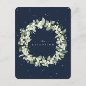 Navy Snowberry + Eucalyptus Edged bruiloft recepti Informatiekaartje (Achterkant)
