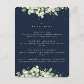 Navy Snowberry + Eucalyptus Edged bruiloft repetit Informatiekaartje (Voorkant)