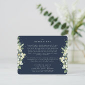 Navy Snowberry+Eucalyptus Edged Bruiloft Routebesc Informatiekaartje (Staand voorkant)