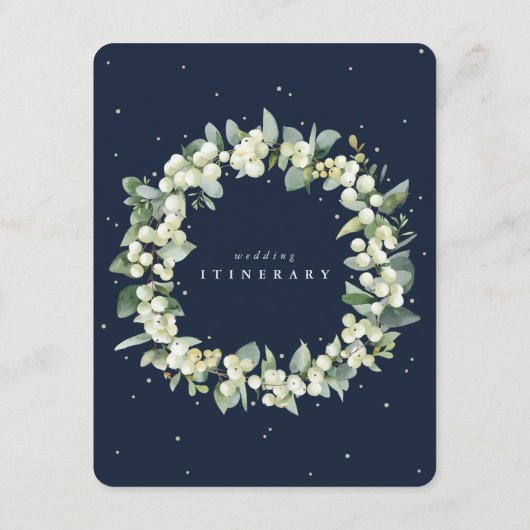 Navy Snowberry + Eucalyptus Garland bruiloft evene Informatiekaartje (Achterkant)