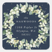 Navy Snowberry + Eucalyptus krans trouwadres Vierkante Sticker (Voorkant)
