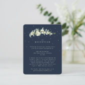 Navy Snowberry + Eucalyptus stam bruiloft receptie Informatiekaartje (Staand voorkant)
