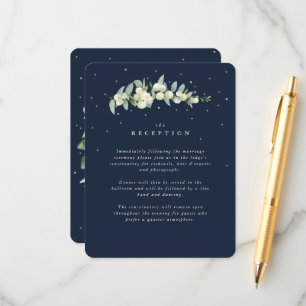 Navy Snowberry + Eucalyptus Steel Trouwreceptie Informatiekaartje
