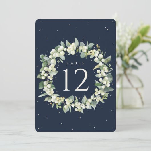 Navy Snowberry + Eucalyptus Trouwtafel nummer (Staand voorkant)