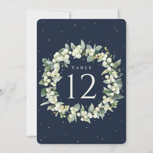 Navy Snowberry + Eucalyptus Trouwtafel nummer (Voorkant)