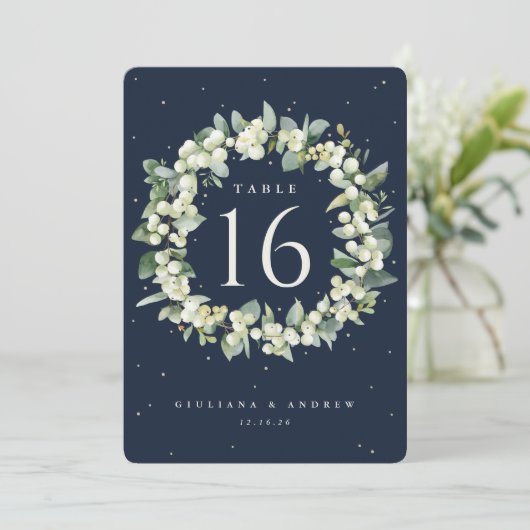 Navy Snowberry + Eucalyptus Trouwtafel nummer (Staand voorkant)