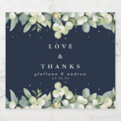 Navy Snowberry + Eucalyptus Winter bruiloft Likeurfles Etiket (Enkel label)