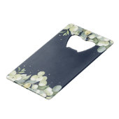 Navy Snowberry + Eucalyptus Winter Bruiloft Mini Creditkaart Flessenopener (Achterkant Gekanteld)