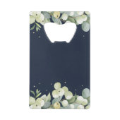 Navy Snowberry + Eucalyptus Winter Bruiloft Mini Creditkaart Flessenopener (Achterkant)