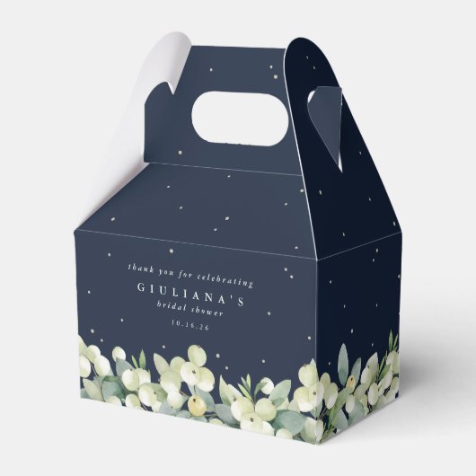 Navy Snowberry + Eucalyptus Winter Vrijgezellenfee Bedankdoosjes (Voorkant Zijde)