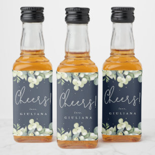 Navy Snowbes+Eucalyptus vrijgezellenfeest Mini Likeurfles Etiket