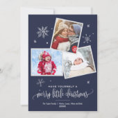 Navy Snowflake | 3 Fotokerstmis Feestdagenkaart (Voorkant)