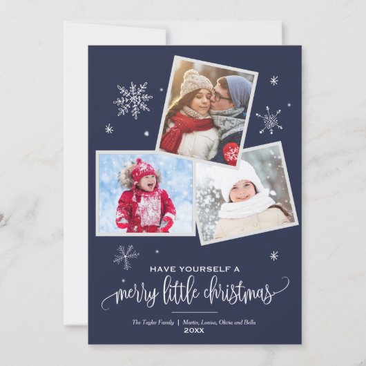Navy Snowflake | 3 Fotokerstmis Feestdagenkaart (Voorkant)