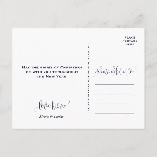 Navy Snowflake | 3 Kerstmis met foto's Feestdagenkaart (Achterkant)