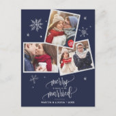 Navy Snowflake | 3 Kerstmis met foto's Feestdagenkaart (Voorkant)