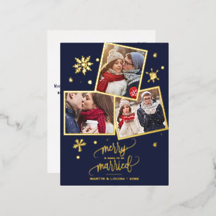 Navy Snowflake Folie 3 Verloving kerstmis Folie Feestdagen Briefkaart