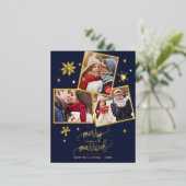 Navy Snowflake Folie 3 Verloving kerstmis Folie Feestdagen Briefkaart (Staand Voorkant)