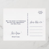 Navy Snowflake Folie 3 Verloving kerstmis Folie Feestdagen Briefkaart (Achterkant)