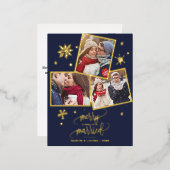 Navy Snowflake Folie 3 Verloving kerstmis Folie Feestdagen Briefkaart (Voorkant / Achterkant)