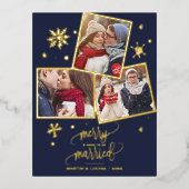 Navy Snowflake Folie 3 Verloving kerstmis Folie Feestdagen Briefkaart (Voorkant)