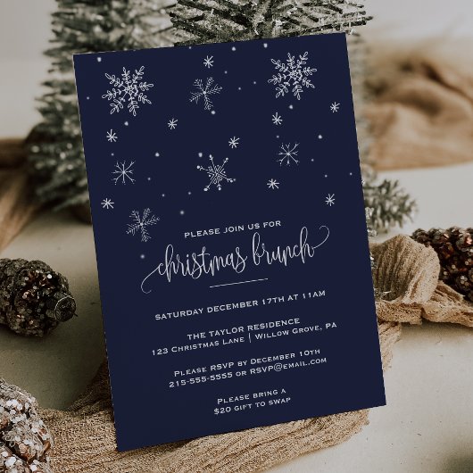 Navy Snowflake kerst Brunch Kaart