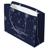 Navy Snowflake kerst Groot Cadeauzakje (Achterkant Gekanteld)