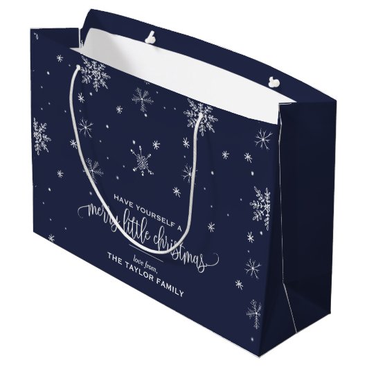 Navy Snowflake kerst Groot Cadeauzakje (Achterkant Gekanteld)