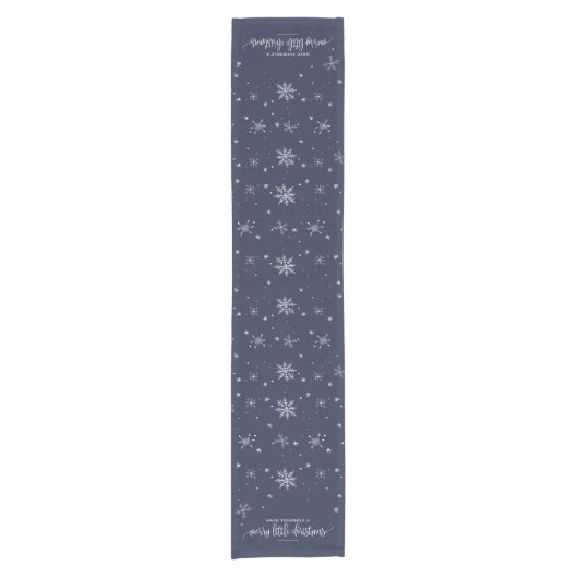 Navy Snowflake kerst Korte Tafelloper (Voorkant)