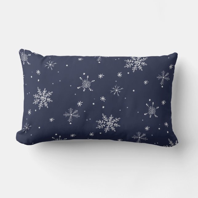 Navy Snowflake kerst Kussen (Voorkant)