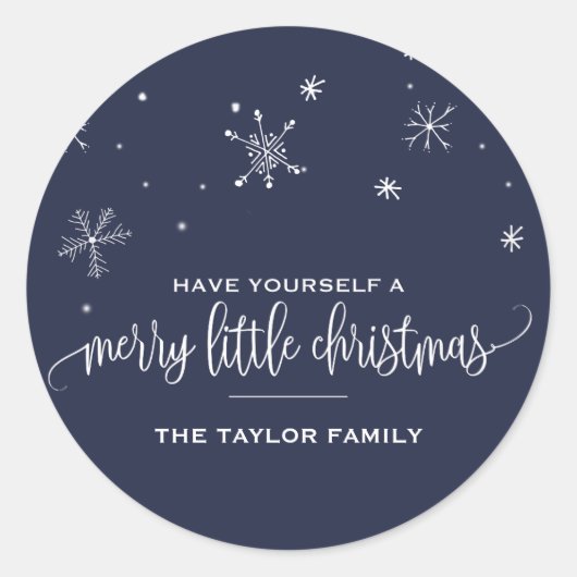 Navy Snowflake kerst Ronde Sticker (Voorkant)