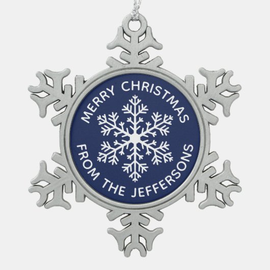 Navy Snowflake kerstversiering Tin Sneeuwvlok Ornament (Voorkant)