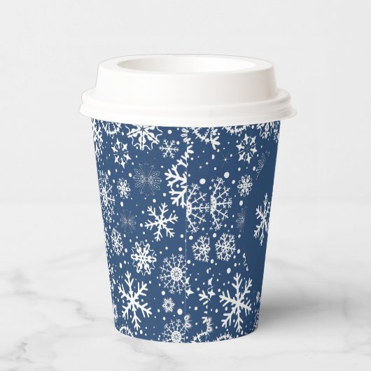 Navy Snowflake ONE Paper Cup Papieren Bekers (Rechts)