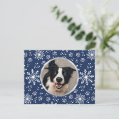 Navy Snowflake Paw Pattern Foto Briefkaart (Staand voorkant)