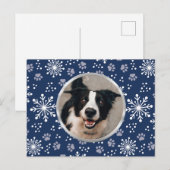 Navy Snowflake Paw Pattern Foto Briefkaart (Voorkant / Achterkant)