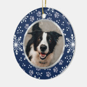 Navy Snowflake Paw Pattern Foto Keramisch Ornament (Links)