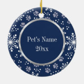 Navy Snowflake Paw Pattern Foto Keramisch Ornament (Achterkant)