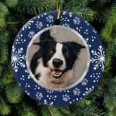 Navy Snowflake Paw Pattern Foto Keramisch Ornament