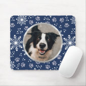 Navy Snowflake Paw Pattern Foto Muismat (Met muis)