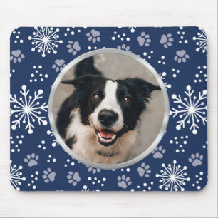 Navy Snowflake Paw Pattern Foto Muismat