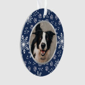 Navy Snowflake Paw Pattern Foto Ornament (voorkant)